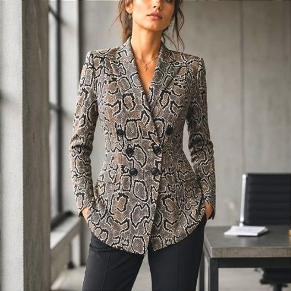 CAbi Python Snakeskin Double Breasted Stretch Career Business Office Blazer 8